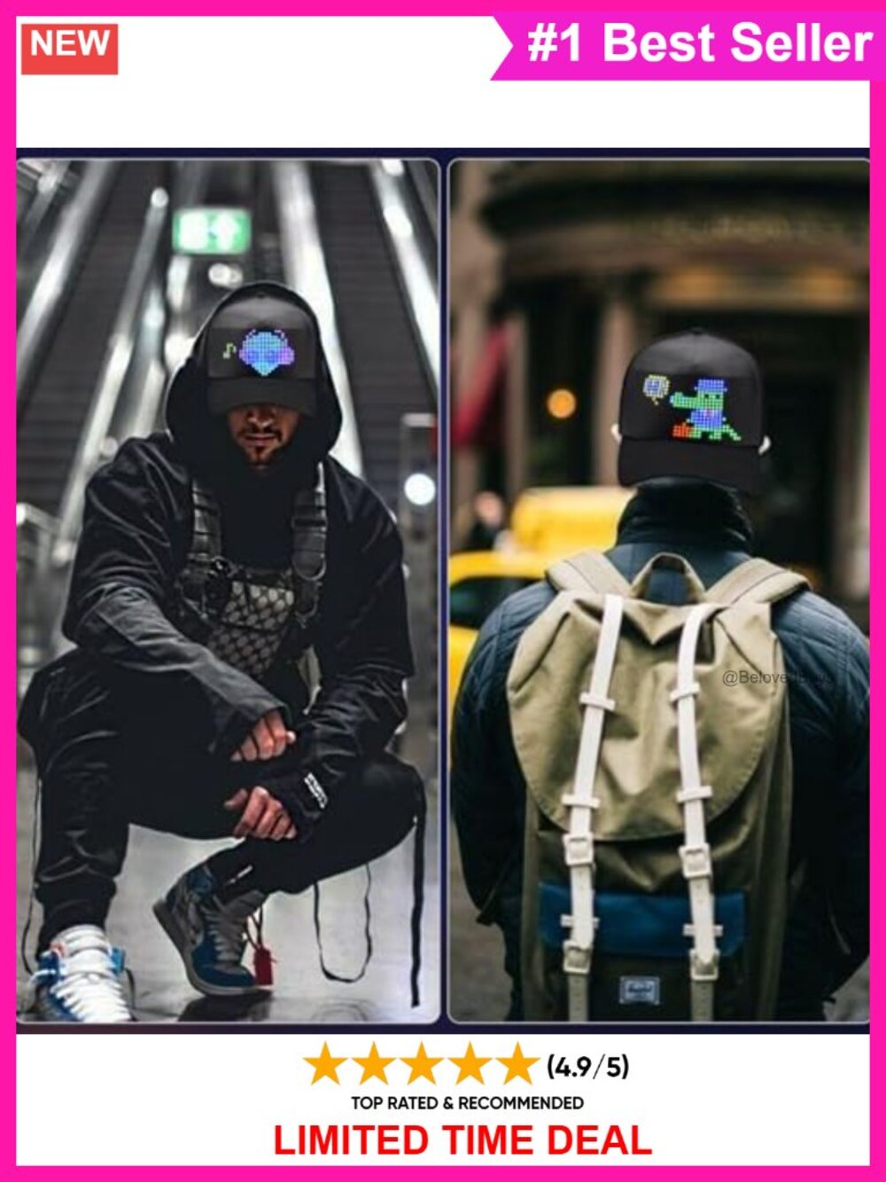 LED Baseball Cap Bluetooth APP Control Custom Text Hat - Picture 5 of 6